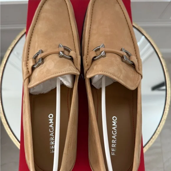 Salvatore Ferragamo Grandioso Suede Loafer camel color Men's size 12E. Ret. $850